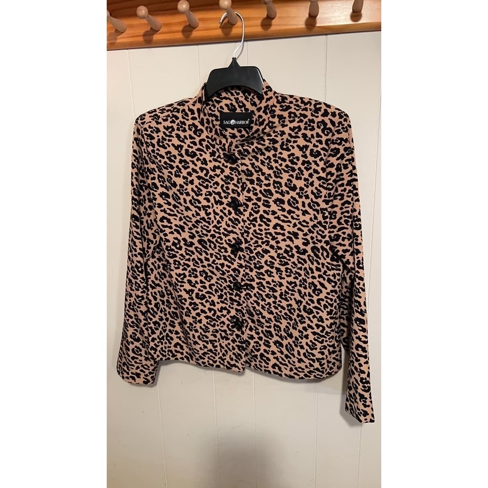 Sag Harbor Leopard Print Button-Up Blouse